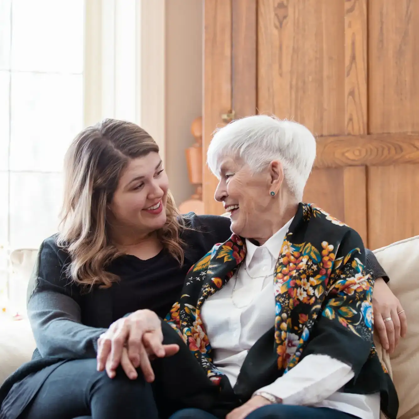two senior women meeting each other for the first time